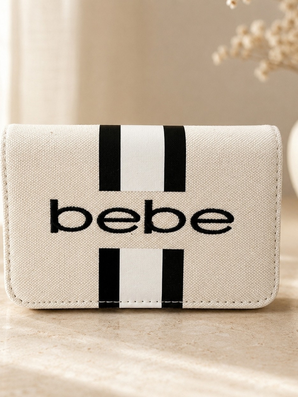 NWT bebe Beige Canvas Logo Crossbody Bag